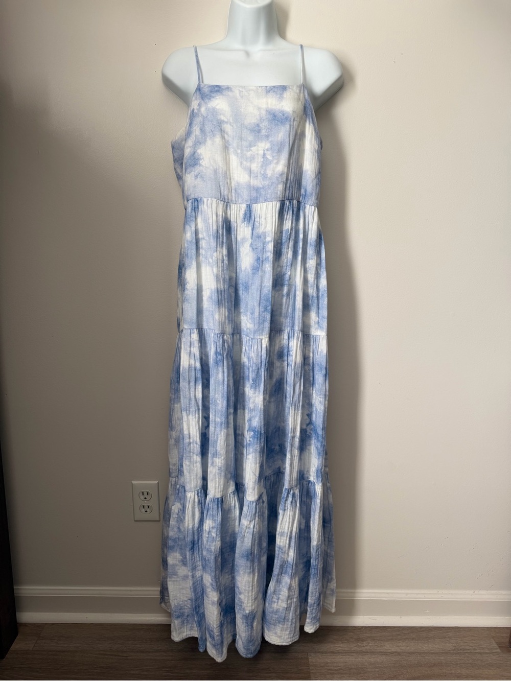 Jonathan Simkhai Blue and White Tie-Dye Tiered Maxi Dress